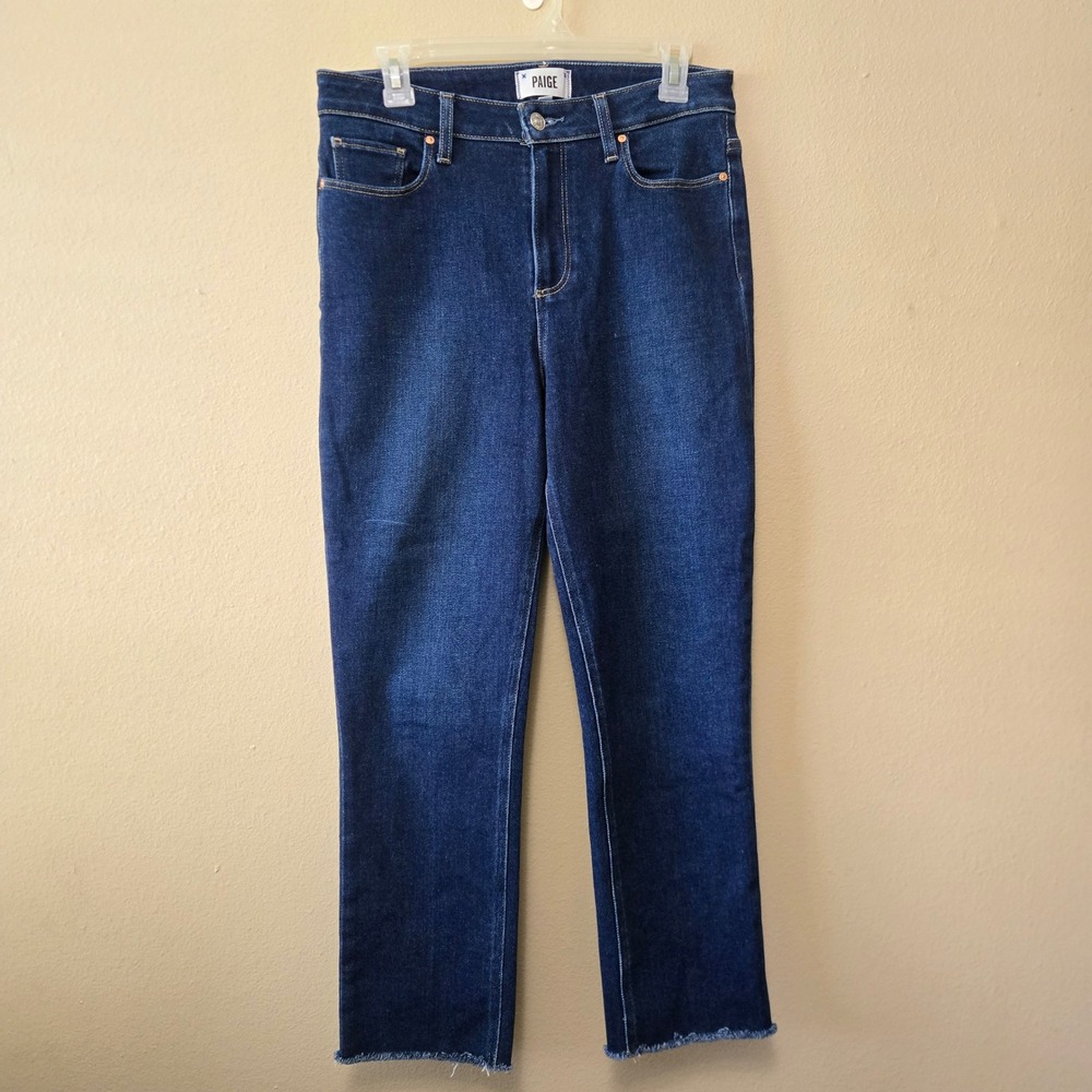 PAIGE Cindy Crop High Rise Straight Leg Jeans Dark Wash‎ Raw Hem Size 29